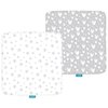 Square Playard/Playpen Fitted Sheets, Perfect for 36 X 36 Portable Playard, 2 Pack, 100% Jersey Knit Cotton Fitted Sheets, Grey Stripes and Hearts Print for Baby Boy and Baby Girl