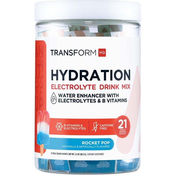 TransformHQ Hydration Drink Mix (21 Single-Serving Packets, Rocket Pop) - Hydration Supplement Blend with Vitamins and Electrolytes
