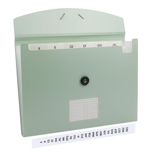 JIMEIQI Accordion File Organizer, Seige Green 13 Pocket Expanding File Folder Organizer for Letter Size/A4 Documents, Expandable Portable Monthly Bill/Receipt Organizer for Home/Office/School