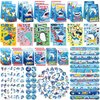114PCS Shark Party Favors Set - 12 Shark Bracelets Wristbands 54 Shark Stickers 12 Shark Favor Bag 12 Shark Tattoo Stickers 12 Shark Notepads 12 Shark Button Pins for Ocean Shark Party Supplies