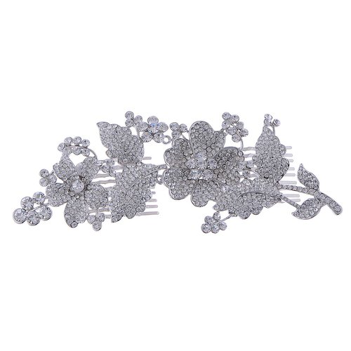 Alilang Crystal Rhinestone Cluster of Flowers Leaves Head Piece Hair Comb