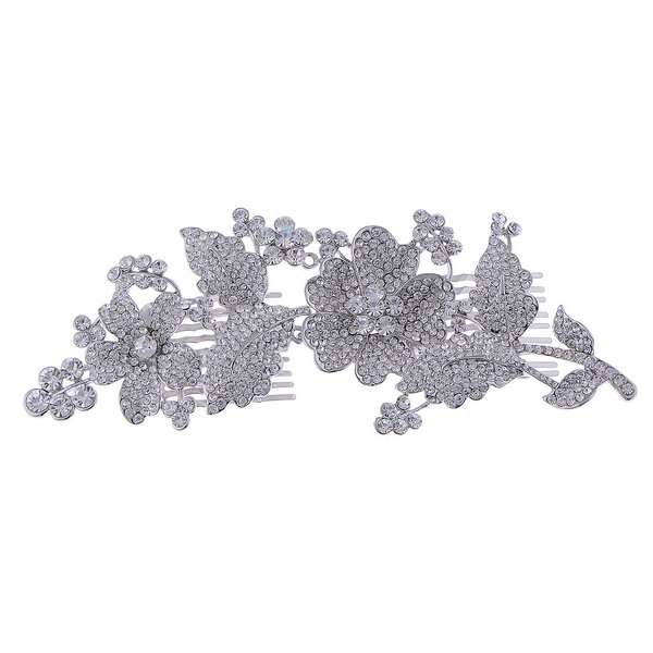 Alilang Crystal Rhinestone Cluster of Flowers Leaves Head Piece Hair Comb