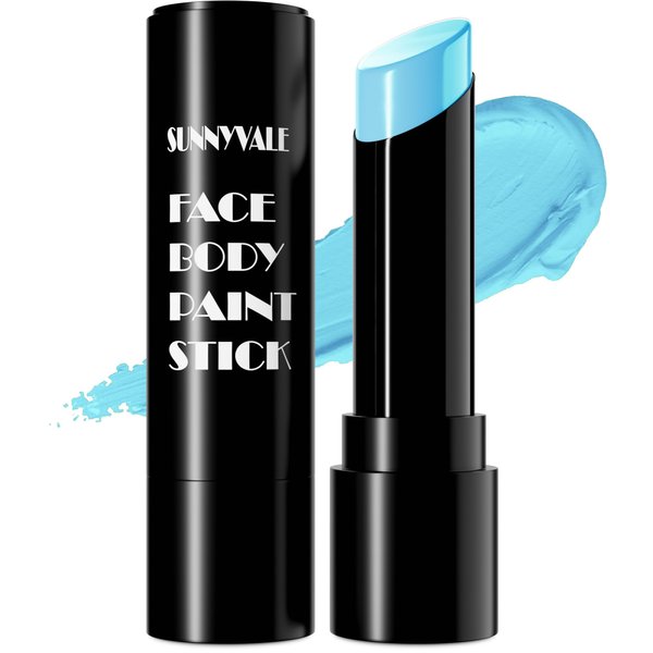 SUNNYVALE Halloween Light Blue Face Body Paint Stick Cream,Sweatproof Eye Black for Adults Sports, Hypoallergenic Grease Foundation Makeup for Nightmare Corpse Bride Avatar Sally Cosplay Costume
