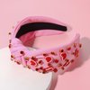 Valentine’s Day Heart Headbands for Women Valentine’s Day Accessories Jeweled Beaded Heart Knotted Headband Pink Red Rhinestone Wide Top Knot Headband Valentine Party Favors Gifts (Heart Headband 4)