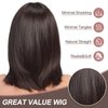 HAIRCUBE Dark Brown Wigs for Woemn Straight Wig with Curtain Bangs Shoulder Length Natural Synthetic Wig for Daily Use