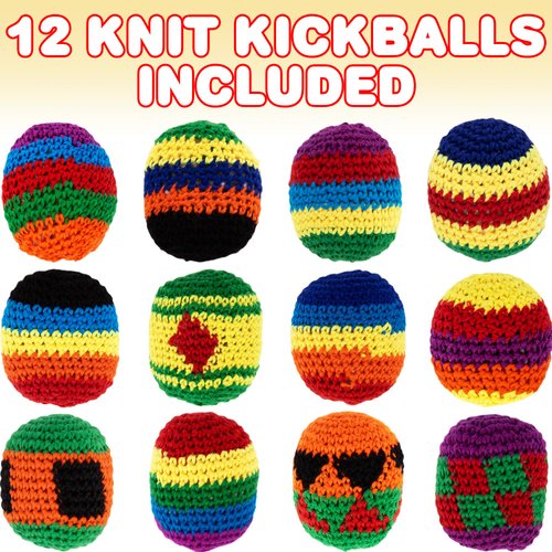 ArtCreativity Knit Kickballs Hacky Sack, Set of 12, Hacky Sacks for Adults in Assorted Colors and Patterns, Indoor and Outdoor Toys for Kids and Adults, Retro Office Toys, Goodie Bag Stuffers