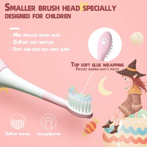 GEC Products Kids Sonic Rechargeable Electric Toothbrush,Soft Head for Protact,Children's Electric Toothbrushes,6 Modes, 44000 Vibrations Per Minute, Ipx7 Waterproof, 2-Min Timer for Age 4+