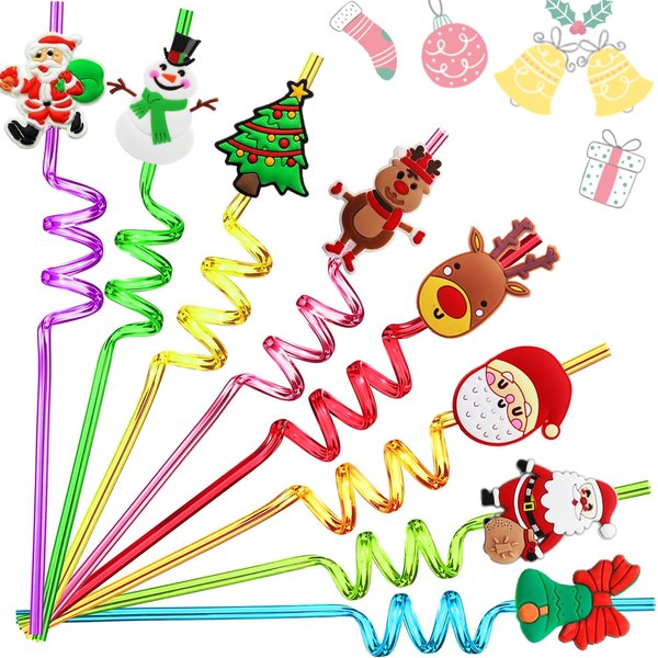 25 Pack Christmas Party Favors for Kids, Classroom Christmas Gifts for Students Prizes, Goodie Bag Stuffers, Christmas Drinking Straws Reusable for Kids Stocking Stuffers Party Supplies