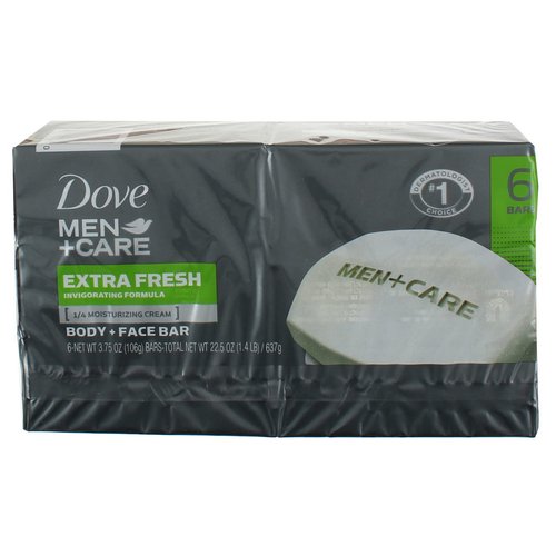 DOVE MEN + CARE 3 in 1 Cleanser for Body, Face, and Shaving to Clean and Hydrate Skin Extra Fresh Body and Facial Cleanser More Moisturizing Than Bar Soap 3.75 oz 6 Bars