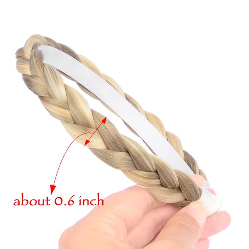 DIGUAN Headband Synthetic Hair Plaited Headband Braid Braided Without Teeth Hair Band Accessories for Women Girl Wide 0.6 Inch (Buttered Toast)