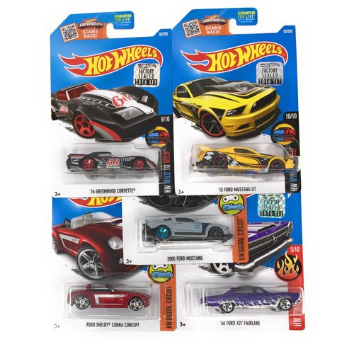 Hot Wheels Muscle Car Madness 5 Pack Random Diecast Bundle Set with Various Corvettes, Mustangs, Camaros, Chargers, GTO"s, Firebirds, Shelby, and More