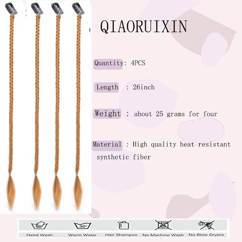 4 PCS Braid Hair Extensions, Clip in Hair Extensions Baby Braids Front Side Bang Curtain Bang Long Braided Hair Piece Natural Soft Synthetic Hair Natural Sleek Looking Hair Extensions for Women Daily