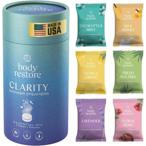 Body Restore Shower Steamers Aromatherapy 6 Pack, Relaxation Birthday Gifts for Women and Men, Stress Relief and Luxury Self Care - Variety