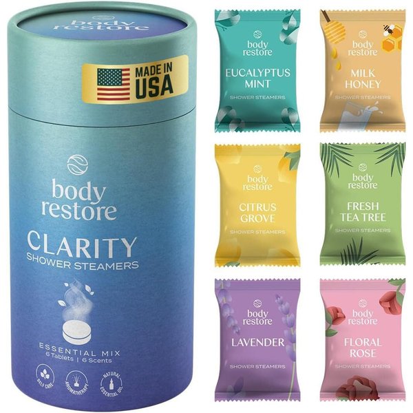Body Restore Shower Steamers Aromatherapy 6 Pack, Relaxation Birthday Gifts for Women and Men, Stress Relief and Luxury Self Care - Variety