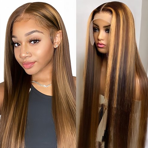 Durreley 22 Inch Ombre Lace Front Wigs Human Hair Pre Plucked 180% Density Glueless 4/27 Colored Honey Blonde Wig Human Hair Highlight 13x6 HD Lace Front Wigs Human Hair for Black Women
