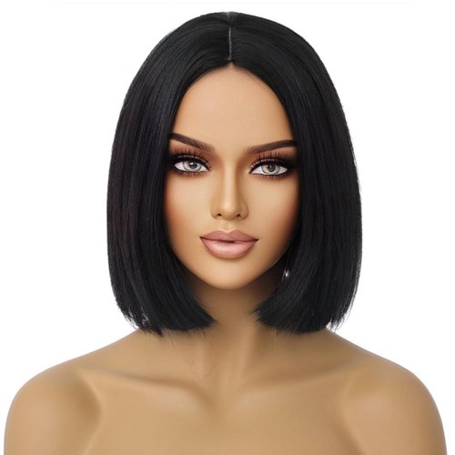 PATTNIUM Black Bob Wig for Women Short Black Wigs Straight Middle Part Black Hair Wig Natural Looking Heat Resistant Synthetic Wig