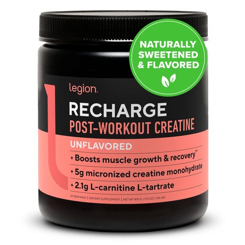 LEGION Recharge Post Workout Supplement - All Natural Muscle Builder & Recovery Drink with Micronized Creatine Monohydrate Naturally Sweetened & Flavored (Unflavored, 60 Servings, Pack of 1)
