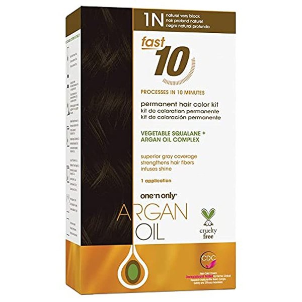 One 'n Only Argan Oil Fast 10 Permanent Hair Color Kit 1N Natural Very Black, Gray Hair Coverage in 10 Minutes, Helps Maintain Natural Moisture Balance, Advanced Micro-Pigments for Natural Tones