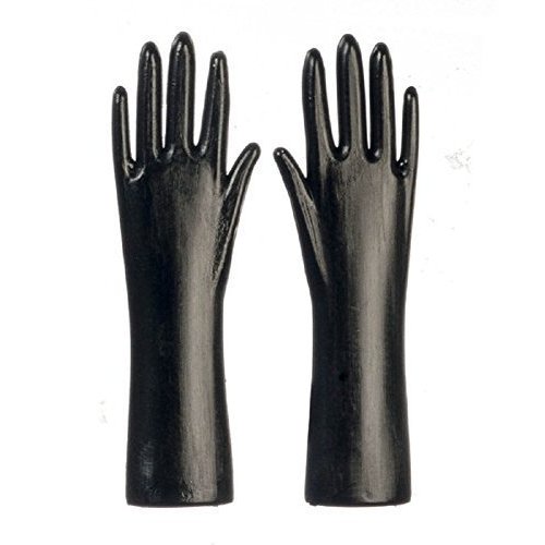 Melody Jane Dollhouse Black Rubber Gloves Work Kitchen Garden Accessory