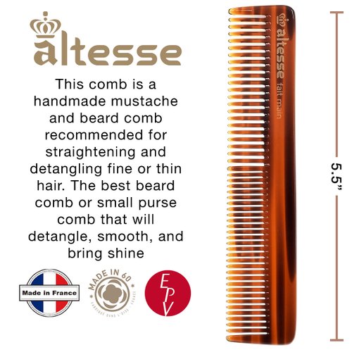 Altesse 11043 Fine Tooth Comb Pocket Comb Tortoiseshell Hair Styling Comb for Men (5.5") and Fine Tooth Combs for Women Essential Facial Hair Detangling Comb For Beard Kit for Men Handmade in France