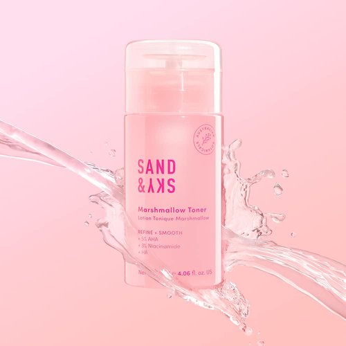Sand & Sky Marshmallow Niacinamide Brightening Toner with AHA, BHA, Hyaluronic Acid & Marshmallow Root Extract | Gentle Facial Toner to minimize pores and Refine Skin Texture