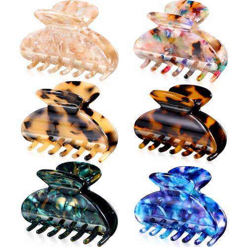 6 Pieces Tortoise Shell Hair Claw Clip for Women 2 Inch Hair Clip Tortoise Hair Medium Banana Claw Clips for Hair French Resin Clamp for Woman, Assorted Design