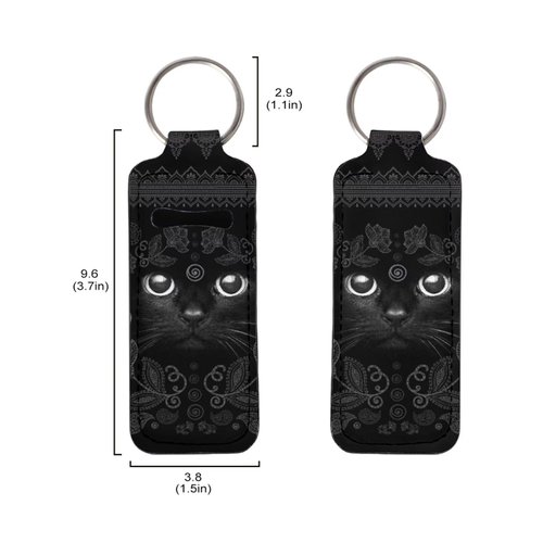 Gearider Boho FLoral Cat Face Lipstick Holder Keychain, Compact Lip Gloss Tube Holder