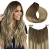 HOTBANANA Wire Hair Extensions, 12 inch 70g Walnut Brown to Ash Brown and Bleach Blonde Fish Line Hair Extensions Real Human Hair Straight Invisible Wire Hair Extensions Remy Hair Extensions