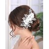 Teyglen Flower Bride Wedding Hair Clips Bridal Rhinestone Pearl Hair Clip Pin Silver Flower Wedding Headpiece Handmade Crystal Hair Piece for Women Girls