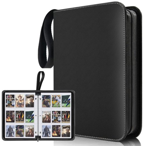 Baseball Card Binder 9 Pocket,Premium Zipper Trading Card Holder with Card Sleeves,Collectible Card Folder Fits 900 Cards and 50 Removable Trading Card Sleeves(black, 900Pockets)