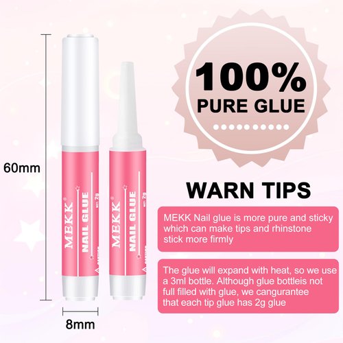 MEKK Nail Glue,Super Strong Nail Glue for Acrylic Nails,Long Lasting Nail Glue for Press Ons,Professional Nail Tip Glue Nail Tech Supplies Adhesive Press On Nail Glue for Nail Tips 0.07OZ/PCS(12PCS