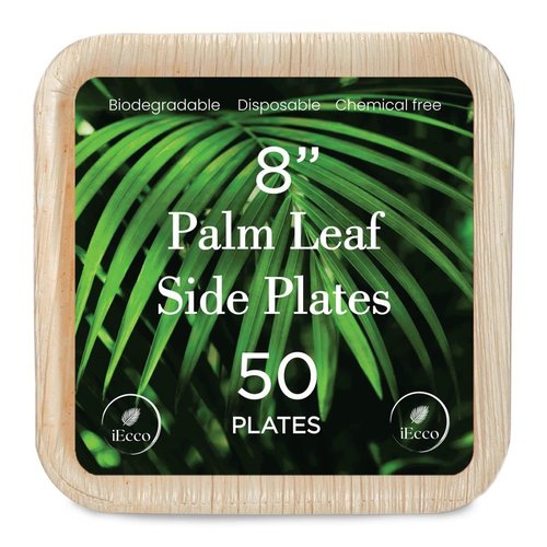 Palm Leaf Plates - Compostable and Grease Resistant 6 Inch Square Plates - Eco Friendly Plate is 100% Natural, Sturdy & Microwave Safe - Disposable & Biodegradable Wood Alternative to Bamboo Plates