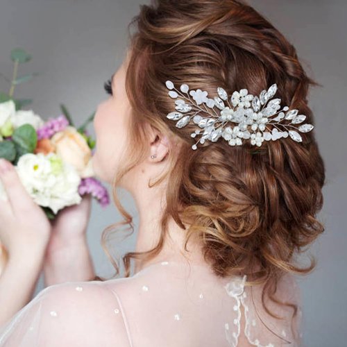 inSowni 17 Pieces Silver Metal Crystal Rhinestone Pearl Bridal Wedding Hair Side Combs Slides+U-shaped Flower Hair Pins+Pearl Twist Spiral Pearl Hairpins for Brides Bridesmaids Women Girls