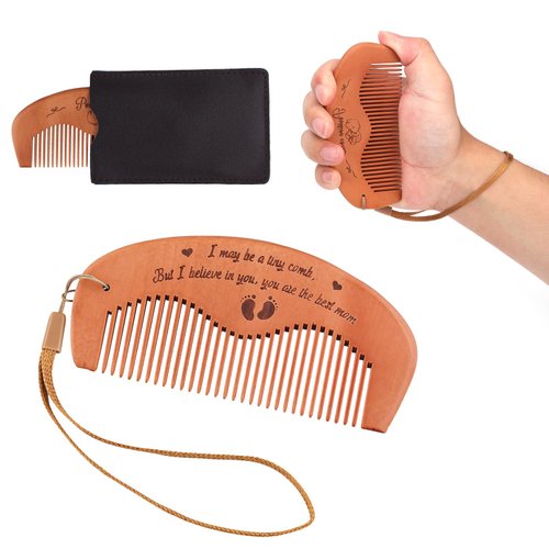 Labor Comb Set, Wooden Birthing Comb Childbirth Birth Hair Comb with Storage Bag & Lanyard Labor Gift for Women Pregnancy Comb Labor Essentials for First Time Moms Pregnancy Gift