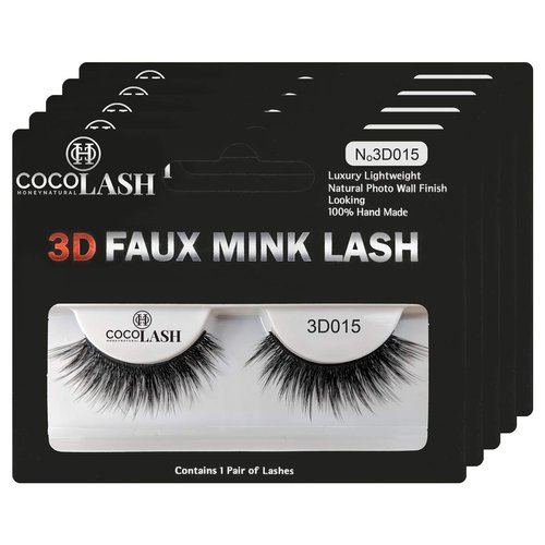 Cocohoney 3D Faux False Mink Eyelashes (5 PAIRS plus 1 ADHESIVE GLUE) DAILY LOOK, Reusable, Ultralight, Durable, Easy Application (3D015 (plus WHITE GLUE))