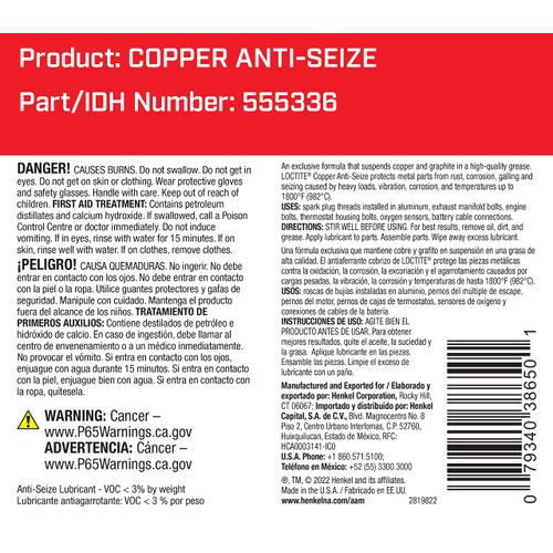 Loctite 555336 Copper Anti-Seize Lubricant Brush Top, 8-oz.
