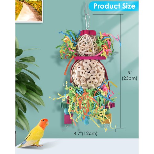 Bissap Conure Toys, 2PCS Bird Parrot Foraging Shredder Hanging Toys Sola Balls Sepak Takraw with Pacifier for Small Parrots Parakeets Conures Cockatiels Love Birds Cage Toy