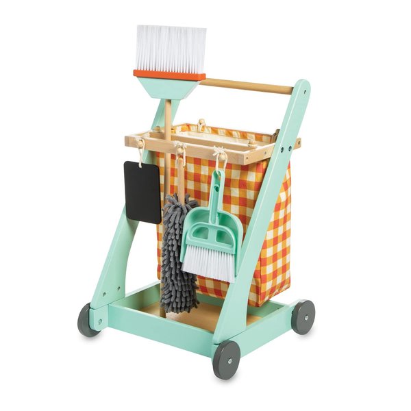 MindWare Oh So Fun! Cleaning Cart – Kids Cleaning Set Includes Kid Size Broom & Other Cleaning Toys for Kids 3 & Up