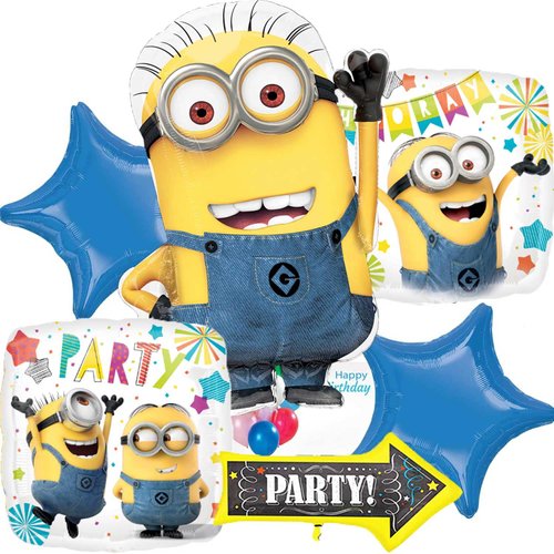 Minions Birthday Party Supplies Foil Balloon Bouquet Decoration, Multicolored, Party Accessory, Officially Licensed