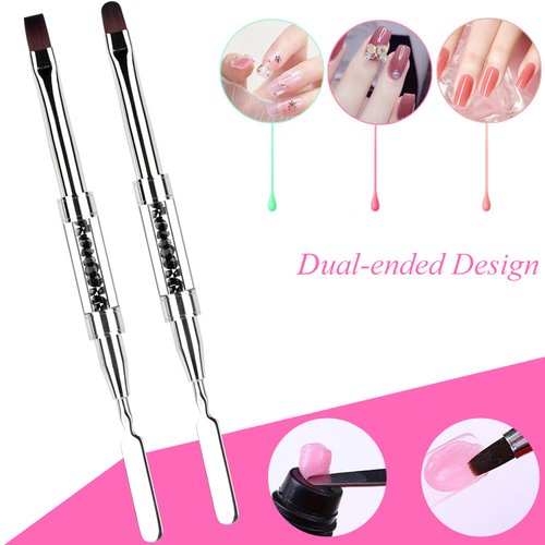 Ycyan 2Pcs Polygel Nail Brush & Picker, Dual-ended Oval & Flat Gel Nail Brushes Polygel Slice Tool for PolyGel UV Builder Gel Nails Extension