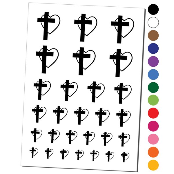 Cross and Heart Love Christian Temporary Tattoo Water Resistant Fake Body Art Set Collection - Black (One Sheet)