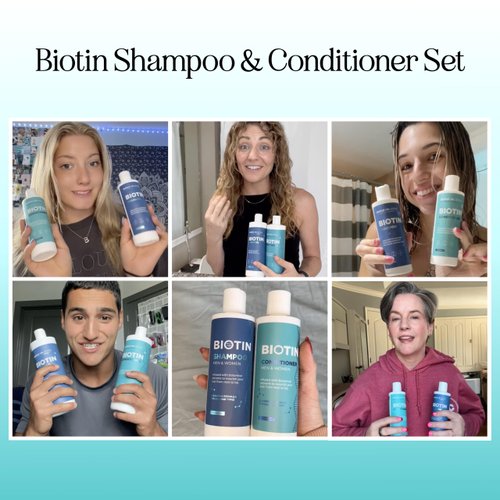 Volumizing Biotin Shampoo and Conditioner Set - Sulfate Free Shampoo and Conditioner for Dry Damaged Hair Care - Thinning Hair Shampoo and Conditioner with Nourishing Biotin and Rosemary Oil (8oz)