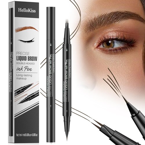 Eyebrow Pen - Eyebrow Pencil, Brow Pencil 2-in-1 Dual-Ended Microblading Eyebrow Pencil with Micro-Fork-Tip & Precise Brush-Tip Crease Natural Hair-Like Brows, Last All-Day (04 Black Brown)