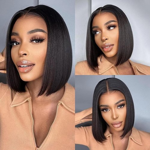 Besteffie Bob Wig Human Hair 12 Inch 5x5 Lace Front Wigs For Black Women 150% Density Brazilian Virgin Hair Short Bob Wigs Natural Color Pre Plucked With Baby Hair Straight Hair Wigs