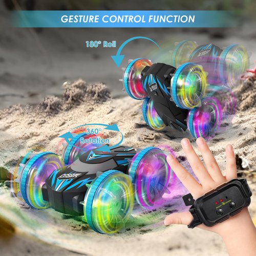 CGSGDK Beach Amphibious Remote Control Car Toys,2.4 GHz Remote Control Boat Waterproof, All Terrain RC Stunt Car with LED Lights, Land Water Boat Birthday Gifts Toys for 6-12 Year Old Boys Girls