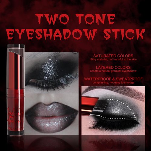 Wugbc Halloween Fake Blood Makeup Kit Black Eyeshadow Grey Blue Lipstick Red French Press On Nails Realistic Vampire Blood for Eyes Mouth Nose Face Teeth Body Zombie SFX Cosplay Dress Up Accessories