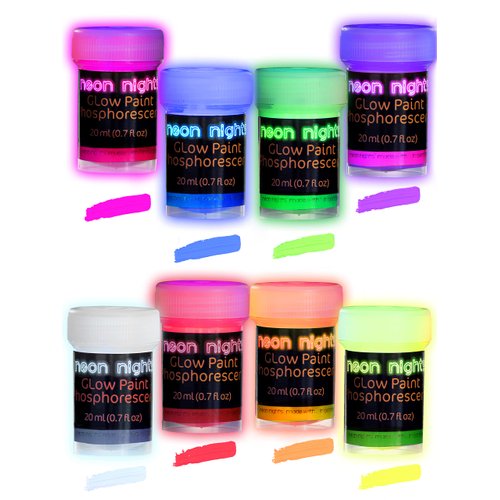 neon nights Glow in The Dark | Luminescent | Phosphorescent | Self-Luminous Paint - Set of 8