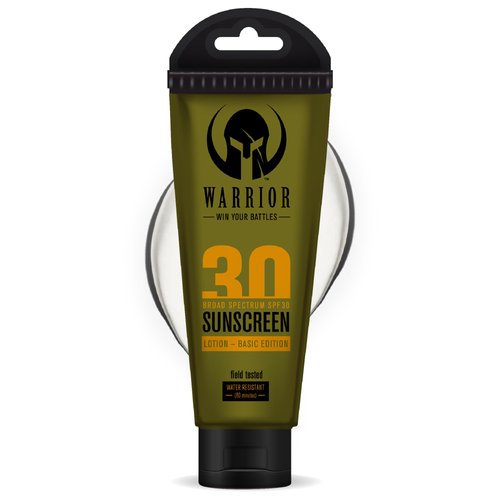 Warrior Sunscreen SPF 30 Lotion - Water & Sweat Resistant Body Lotion with SPF - TSA Compliant, Non-Mineral Formula, Camo Presentation, Biodegradable, Broad Spectrum Sunscreen SPF30 - (3 Oz)