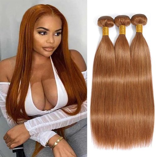 Color 30 Human Hair Bundles Light Brown Straight Human Hair Bundles 16 18 20 inch Brazilian Virgin Remy Hair Extensions Double Weft Light Brown Bundles Color 30 Straight Human Hair Bundles