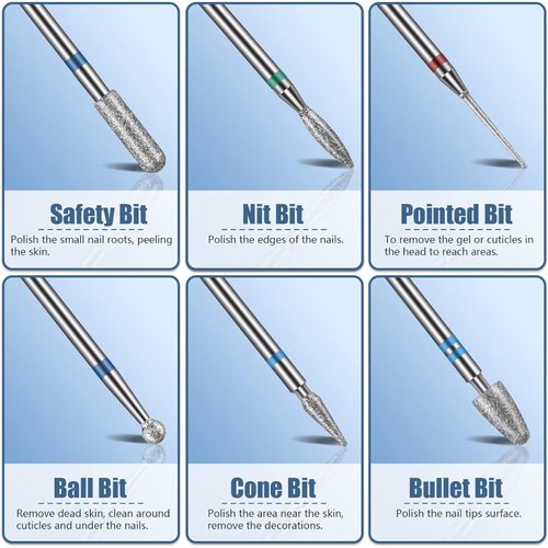 Depvko 13PC Nail Drill Bits Set, Drill Bits for Nails, 3pcs Tungsten Carbide Drill Bits+ 3pcs Ceramic Efile Nail Drill Bits+ 6pcs Diamond Drill Bits+ 1pcs Brush, 3/32 inch Nail Bits for Nail Drill